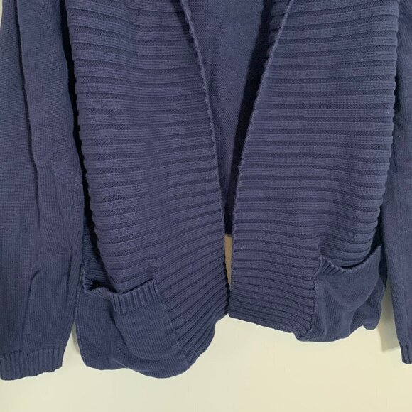 J. Peterman dark navy blue high low thick knit open front cardigan sweater - Picture 5 of 10